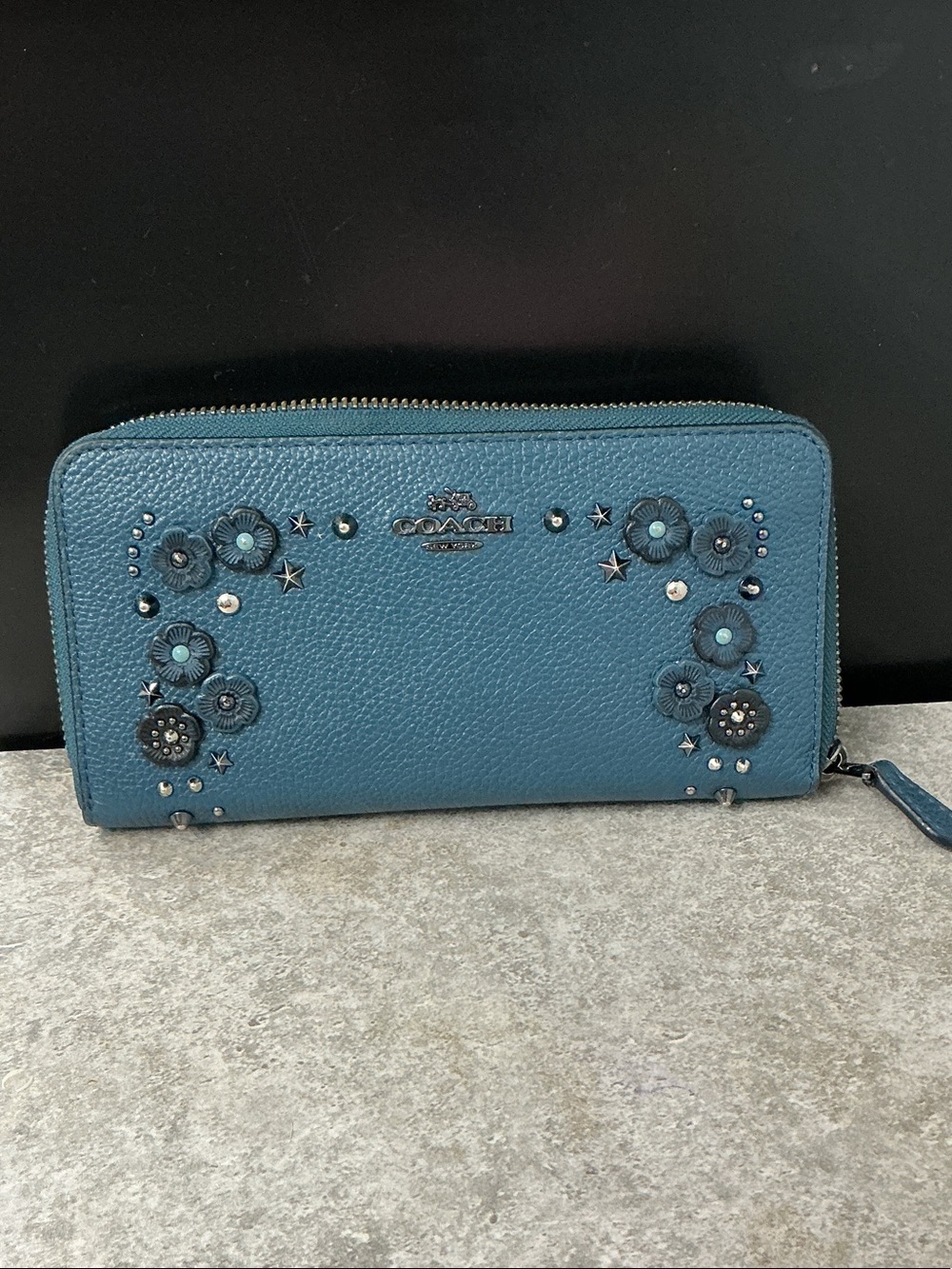 Coach Floral Willow Applique Zip-Around Wallet
